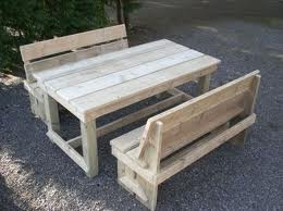 Tuintafel met tuinbankjes van steigerhout.