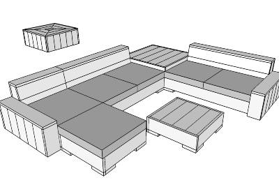 Tuinset in 3D formaat om van steigerhout zelf te maken.